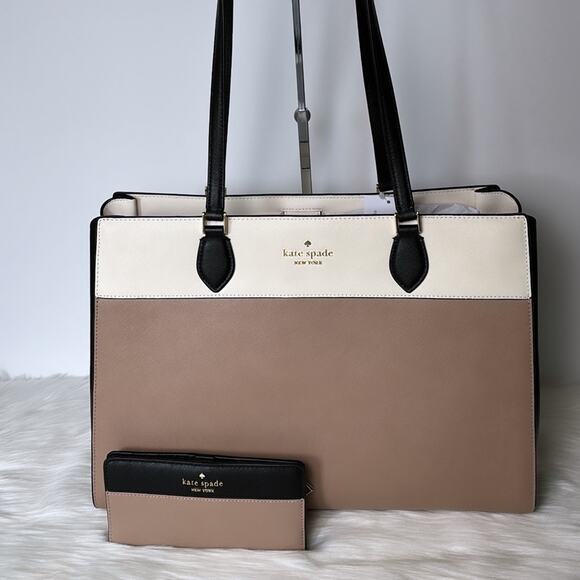 NWT Kate Spade Bundle Madison Colorblock Saffiano Leather Laptop Tote & Wallet - Picture 1 of 9